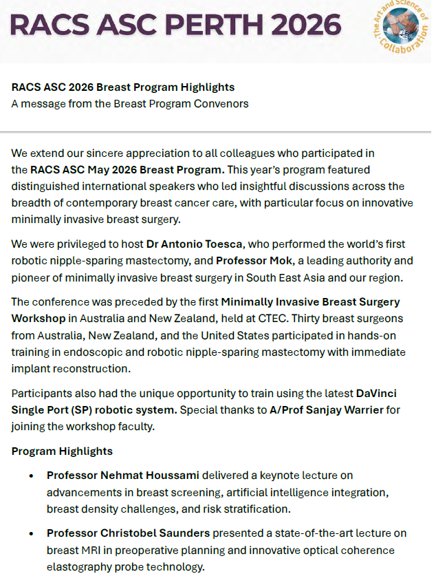 Organizing the royal australiasian college of Surgeons Breast Program - May 2026