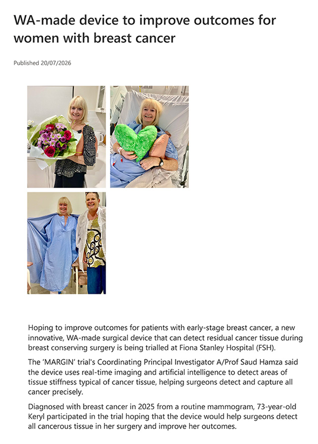 WA-made device to improve outcomes for women with breast cancer